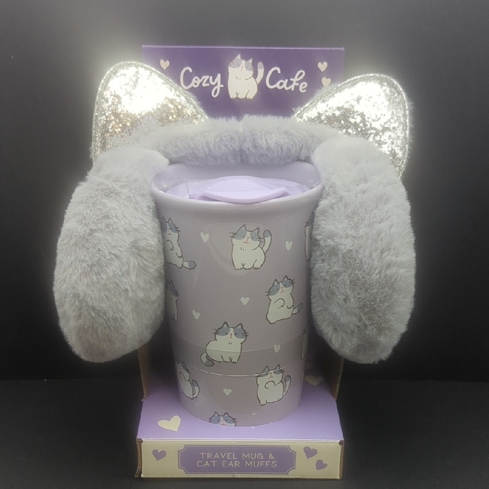 Cozy Cat Travel Mug with Ear Muffs